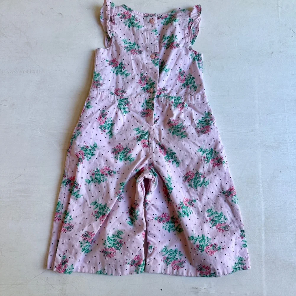 Janie and Jack Pink Swiss Dot Floral Jumpsuit